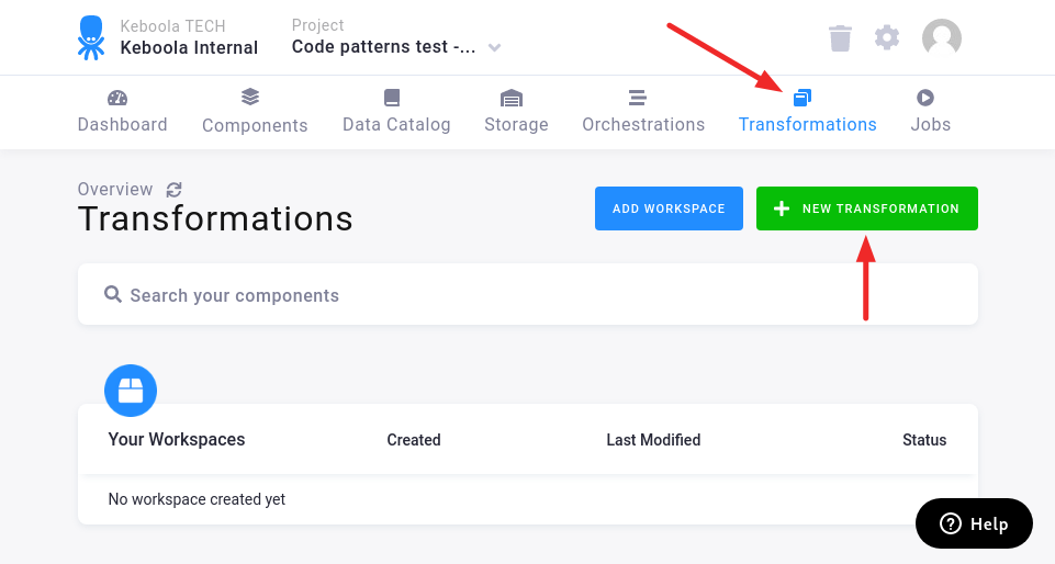 Screenshot -- Transformations page