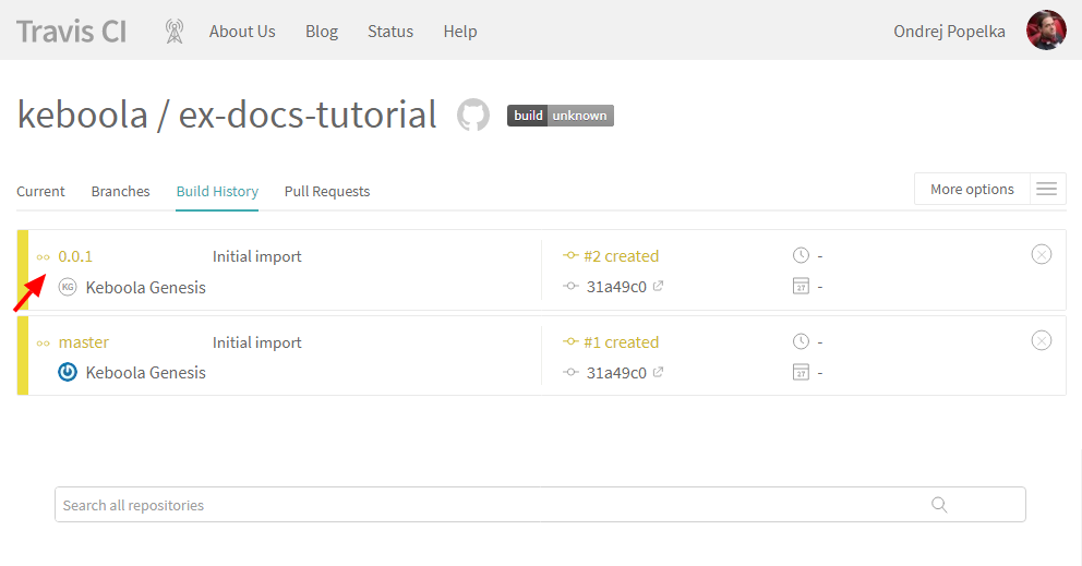 Screenshot -- Travis Build