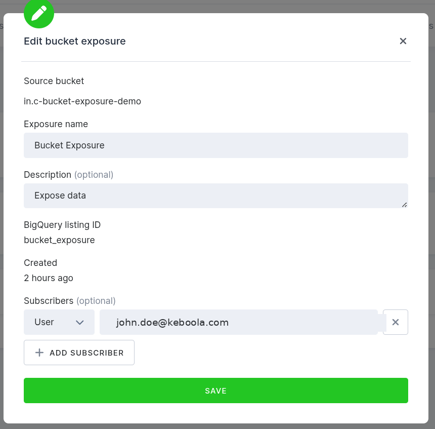 Edit bucket exposure dialog