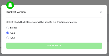 Screenshot - DuckDB Version Selection